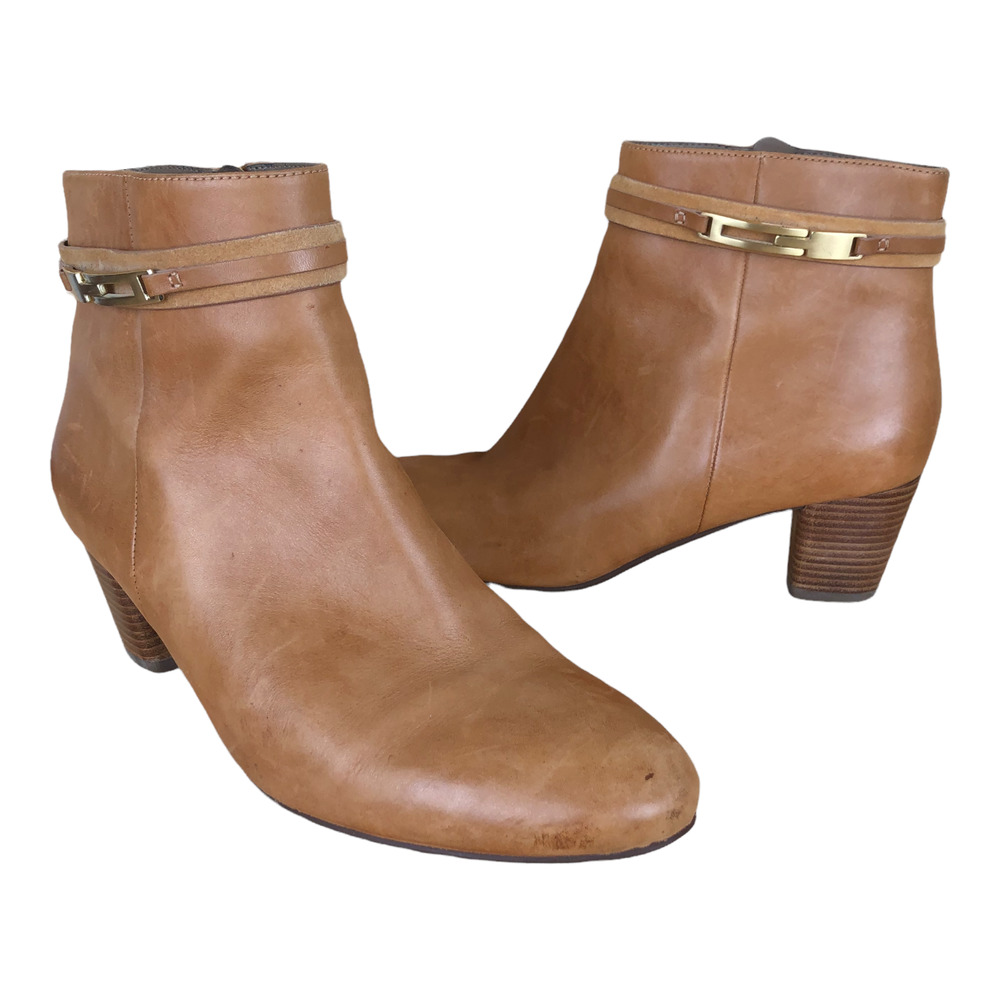 ECCO Leather Ankle Boots Brown Booties with Buckle Detailing Womens size 8